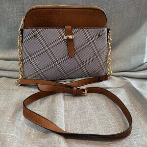 Mia K. MKF Collection Plaid & Tan Vegan Leather Crossbody Handbag